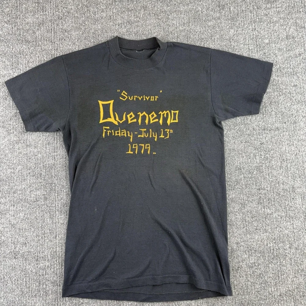 Vintage Quenemo Survivor Shirt Mens Small Black‎ Friday 13th 1979 Single Stitch